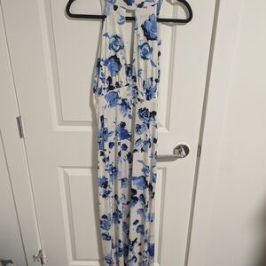 Floral Blue and White Jumpsuit